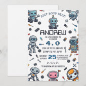 Invitation d'anniversaire de robot de technologie (Devant / Derrière)