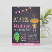 Invitation d'anniversaire de robot (fille) (Debout devant)