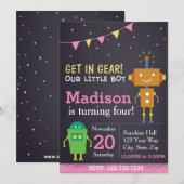 Invitation d'anniversaire de robot (fille) (Devant / Derrière)
