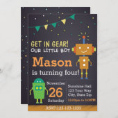 Invitation d'anniversaire de robot (garçon) (Devant / Derrière)