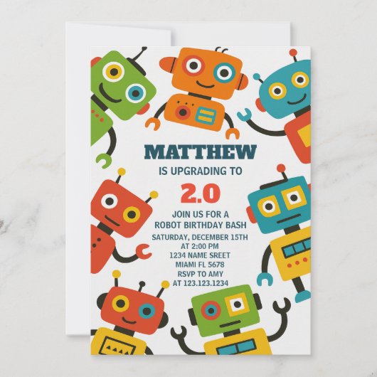 Invitation d'anniversaire de Robot modifiable (Devant)