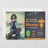 Invitation d'anniversaire de Robot Orange avec pho (Devant)