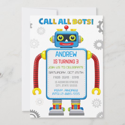 Invitation d'anniversaire de robot personnalisée (Devant)