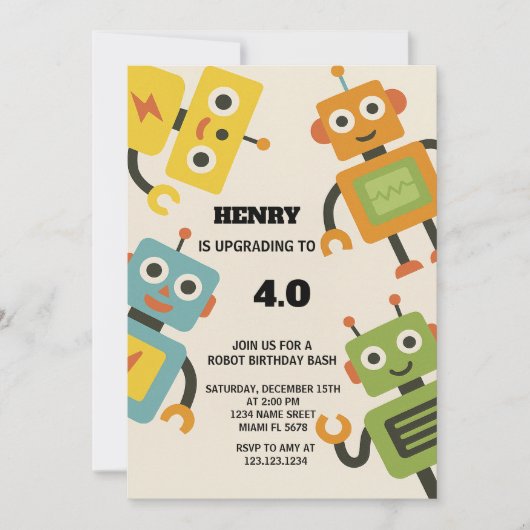 Invitation d'anniversaire de Robot personnalisée p (Devant)