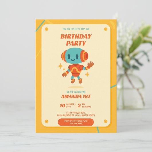 Invitation d'anniversaire de Robot Retro (Debout devant)