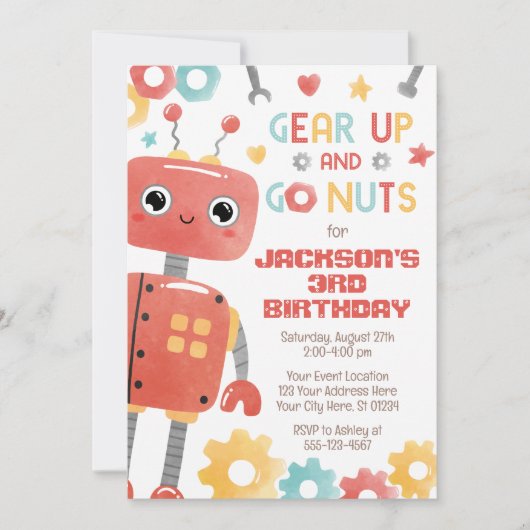 Invitation d'anniversaire de robot, robot robot (Devant)