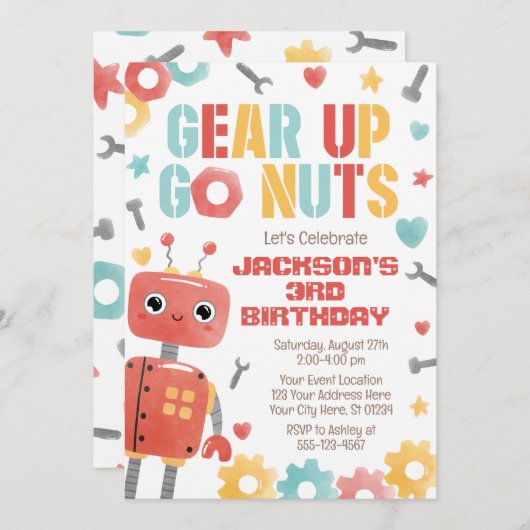 Invitation d'anniversaire de robot, robot robot (Devant / Derrière)