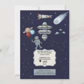 Invitation d'anniversaire de robot spatial mignon (Devant)