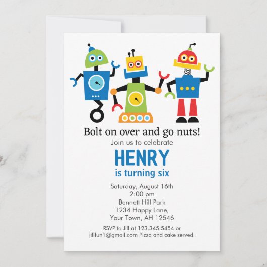 Invitation d'anniversaire de robots (Devant)