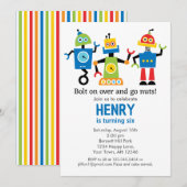 Invitation d'anniversaire de robots (Devant / Derrière)