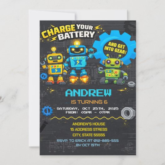 Invitation d'anniversaire de robots personnels (Devant)