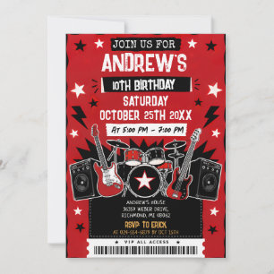 Invitation d'anniversaire de rock star avec musiqu