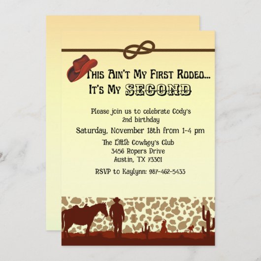 Invitation d'anniversaire de Rodeo (Devant / Derrière)