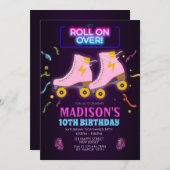Invitation d'anniversaire de roller en néon (Devant / Derrière)