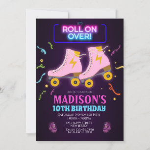 Invitation d'anniversaire de roller en néon