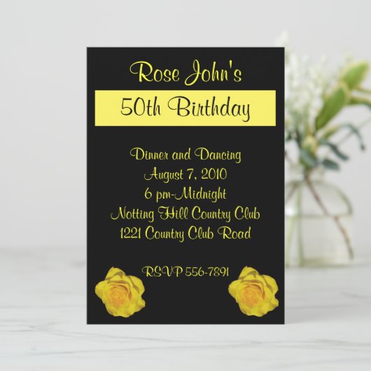 Invitation d'anniversaire de rose jaune (Debout devant)