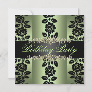 Invitation d'anniversaire de Rose vert et noir
