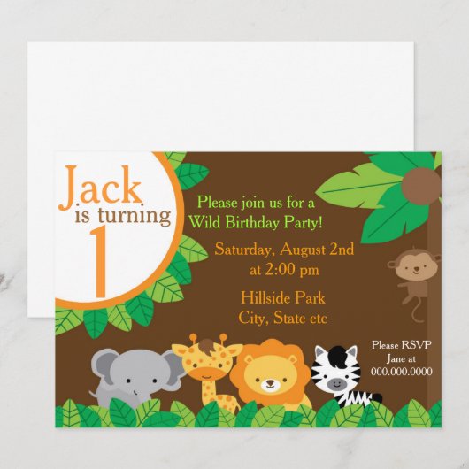 Invitation d'anniversaire de safari (Devant / Derrière)