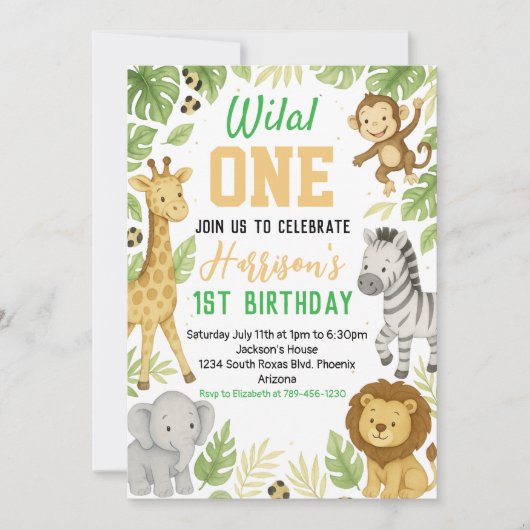 Invitation d'anniversaire de Safari modifiable (Devant)