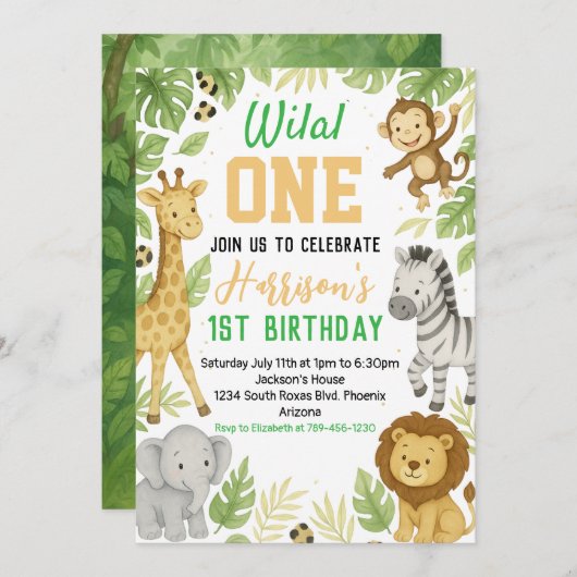 Invitation d'anniversaire de Safari modifiable (Devant / Derrière)