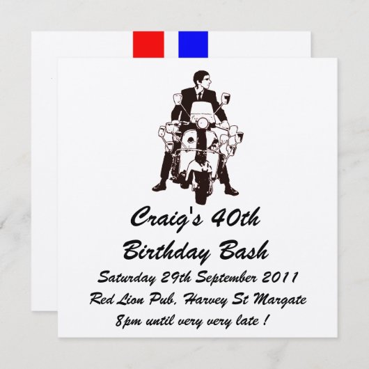 invitation d'anniversaire de Scooter Boy sur mesur (Devant / Derrière)