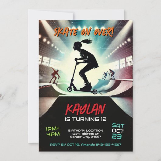 Invitation d'anniversaire de Scooter pour filles (Devant)