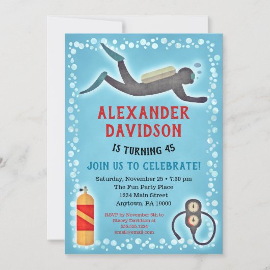 Invitation d'anniversaire de Scuba Plongeur (Devant)