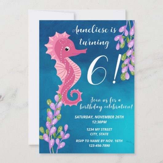 Invitation d'anniversaire de Seahorse (Devant)
