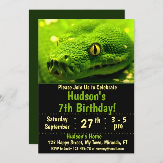 Invitation d'anniversaire de serpent (Devant / Derrière)