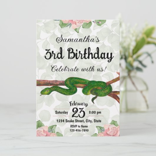 Invitation d'anniversaire de serpent fille (Debout devant)