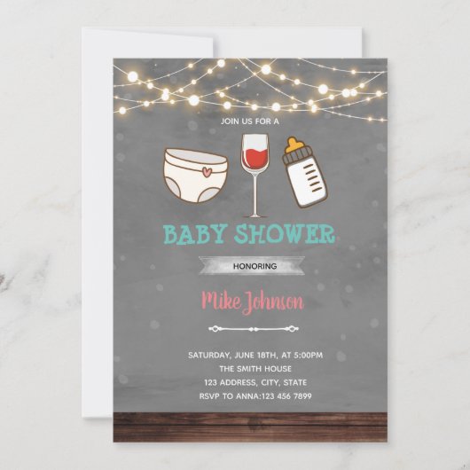 Invitation d'anniversaire de shower de bébé au vin (Devant)
