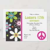 Invitation d'anniversaire de signe de paix - ado (Devant / Derrière)