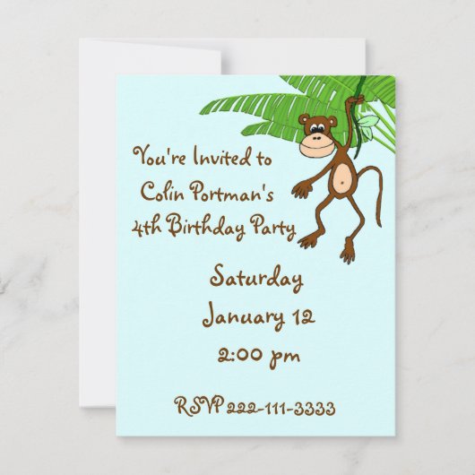 Invitation d'anniversaire de singe (Devant)