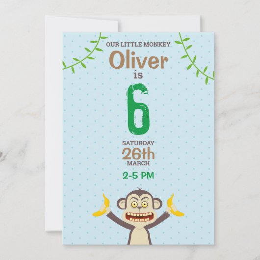 Invitation d'anniversaire de singe (Devant)