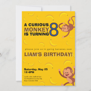 Invitation d'anniversaire de singe curieux Jungl