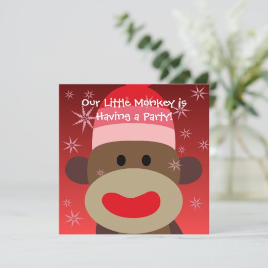 Invitation d'anniversaire de singe de chaussette (Debout devant)