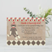 Invitation d'anniversaire de singe de chaussette (Debout devant)