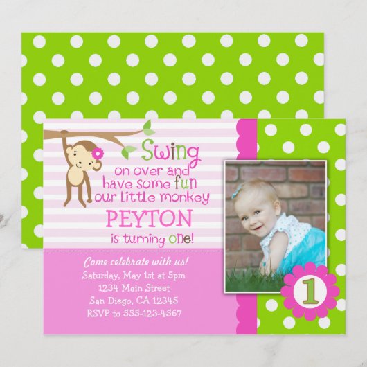Invitation d'anniversaire de singe de mod pour le (Devant / Derrière)