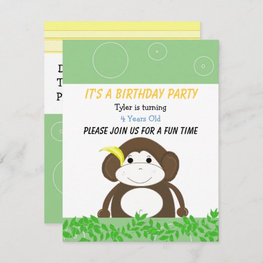 Invitation d'anniversaire de singe idiot (Devant / Derrière)