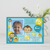Invitation d'anniversaire de singe jaune bleu (pho (Debout devant)