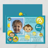 Invitation d'anniversaire de singe jaune bleu (pho (Devant / Derrière)