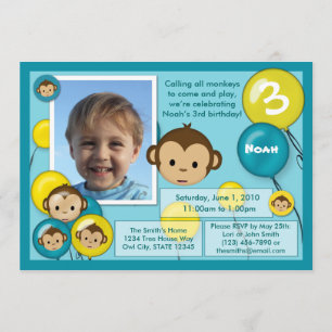 Invitation d'anniversaire de singe jaune bleu (pho