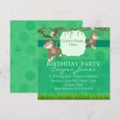 Invitation d'anniversaire de singe vert amusant ph (Devant / Derrière)