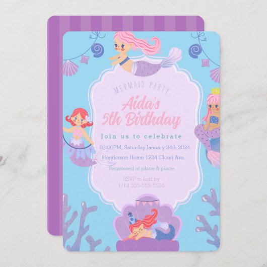 Invitation d'anniversaire de Sirène (Devant / Derrière)