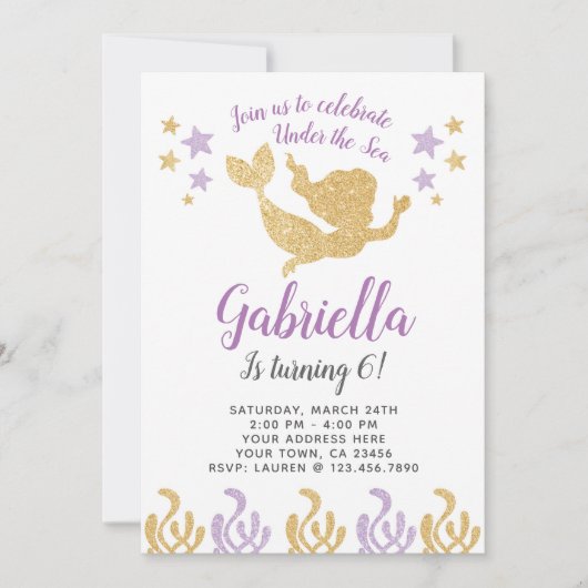 Invitation d'anniversaire de Sirène (Devant)