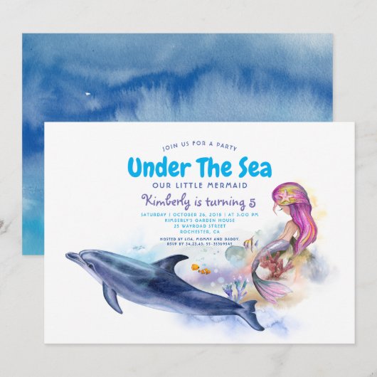 Invitation d'anniversaire de Sirène (Devant / Derrière)