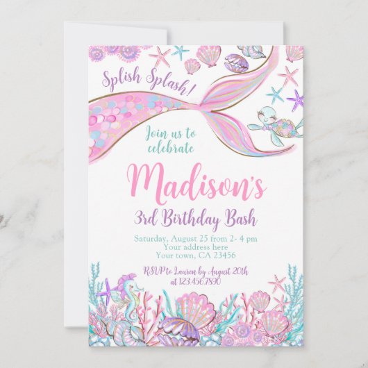 Invitation d'anniversaire de Sirène (Devant)