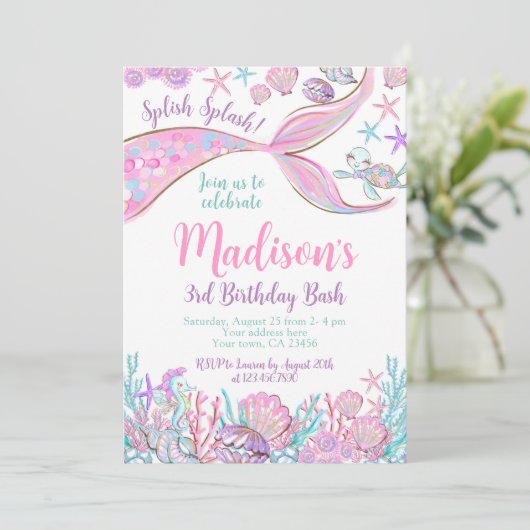 Invitation d'anniversaire de Sirène (Debout devant)