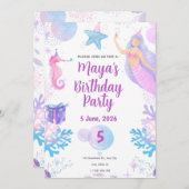 Invitation d'anniversaire de Sirène (Devant / Derrière)