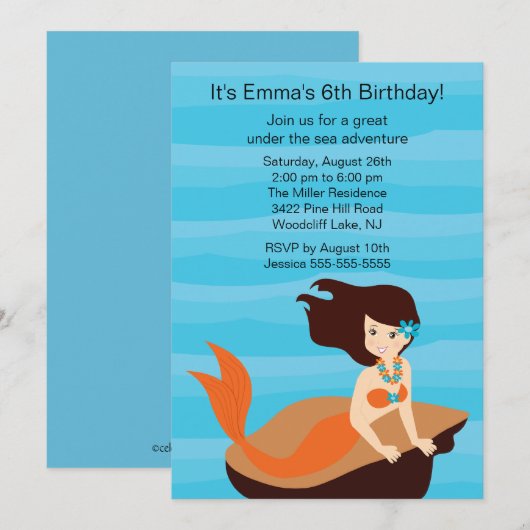 Invitation d'anniversaire de Sirène (Devant / Derrière)